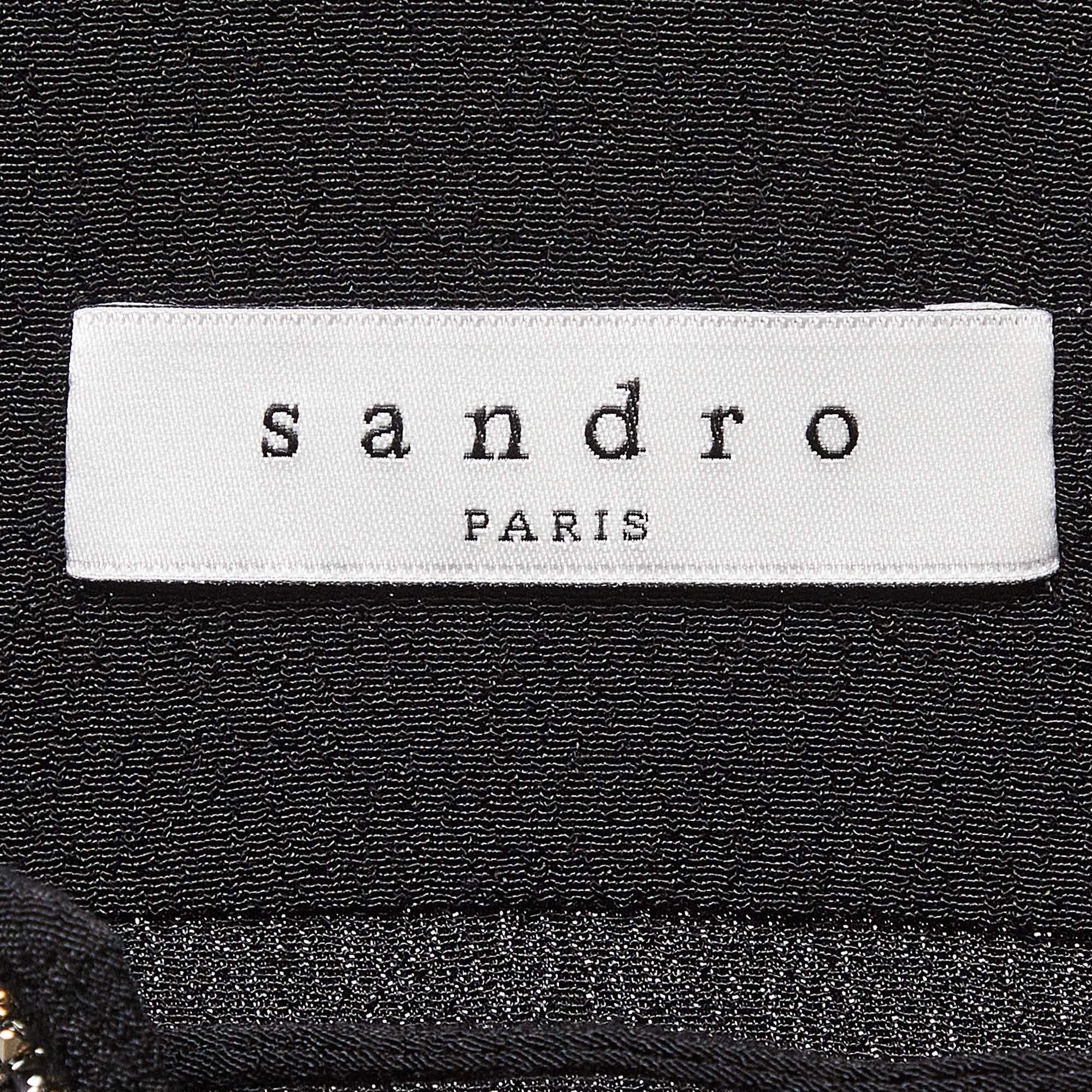 Women's Sandro Black Black Crystal Embellished Crepe Tunic Dress L For Sale