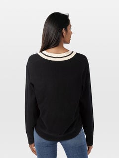 Sandro Black Contrast Trim V Neck Jumper Size M