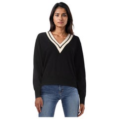 Sandro Black Contrast Trim V Neck Jumper Size M