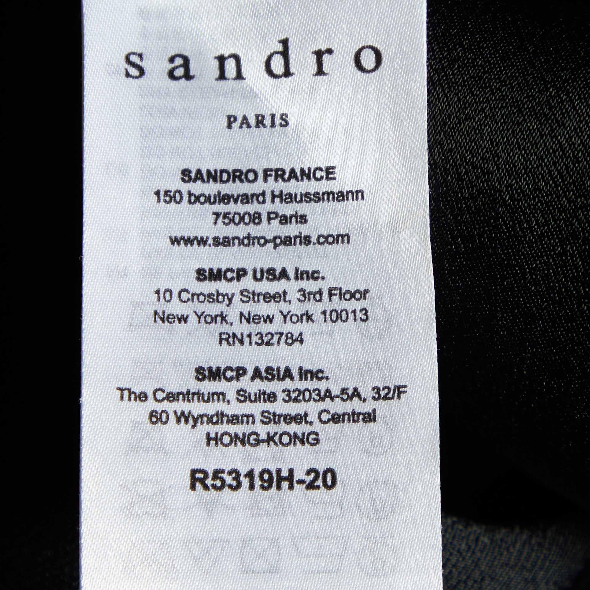 Sandro Black Crepe Lace Trim Shift Dress L For Sale 1