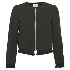 Sandro Blazer negro de crepé con volantes y cremallera S