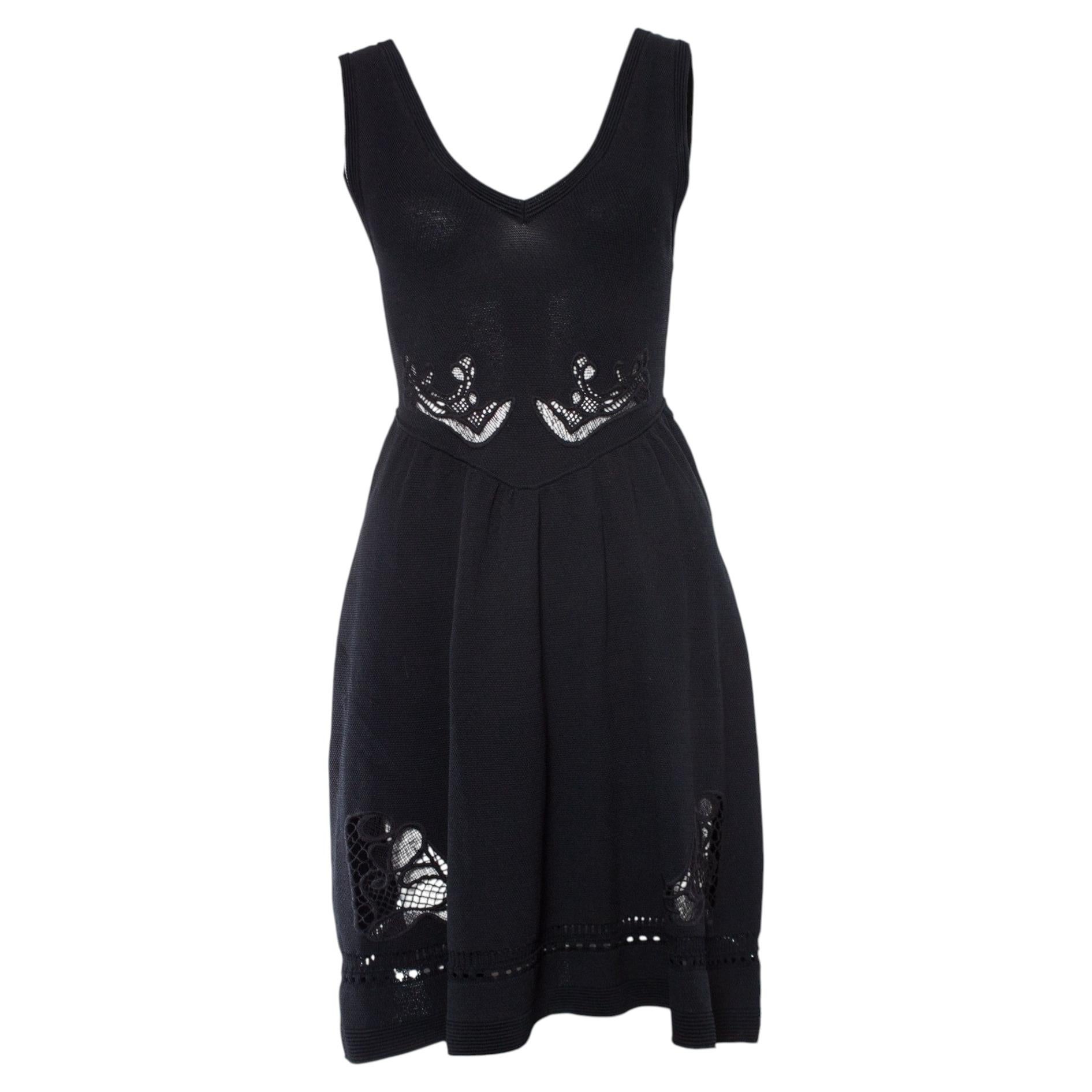 Sandro, black flared dress with embroidery