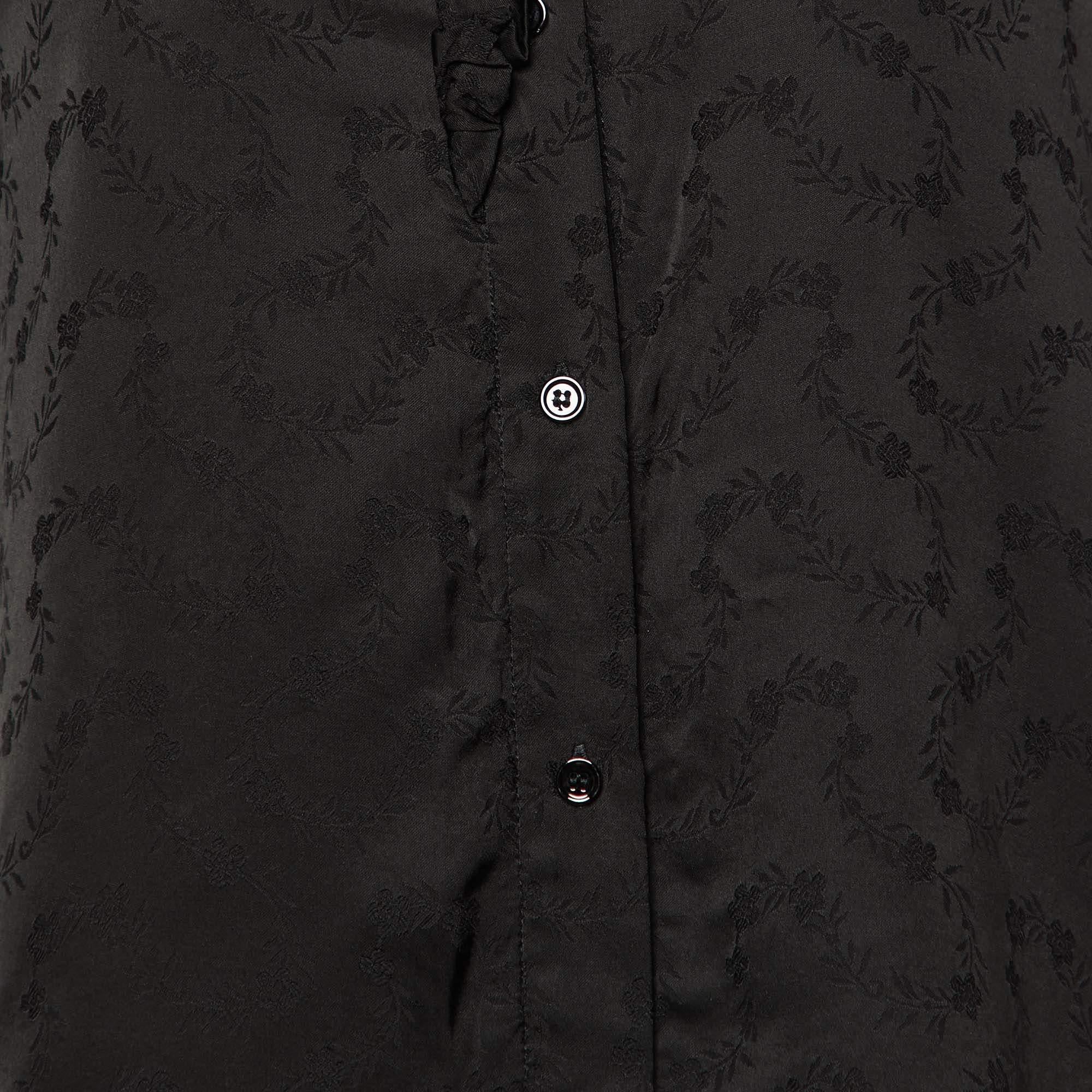 Sandro Black Floral Patterned Satin Top S In Excellent Condition For Sale In Dubai, Al Qouz 2