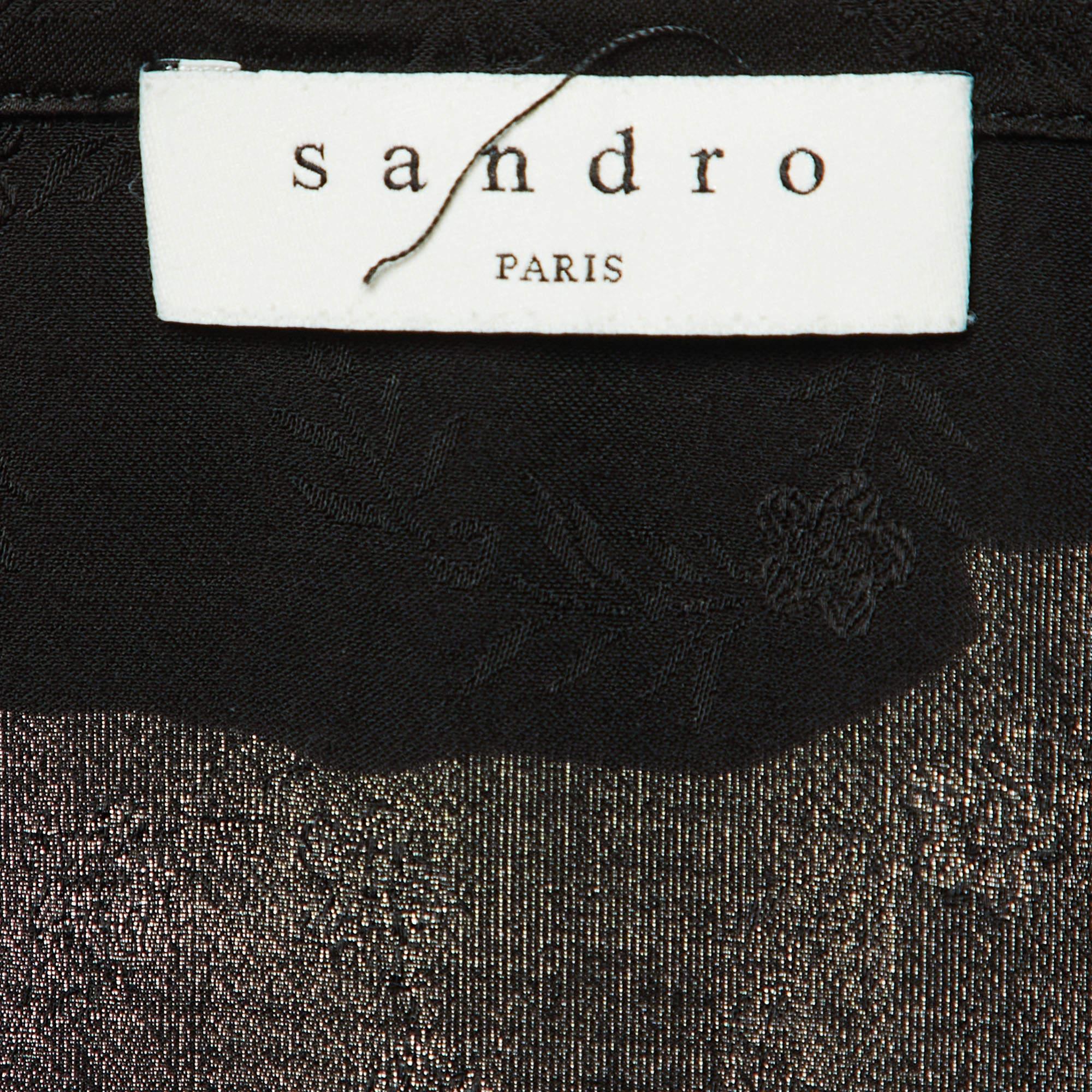 Women's Sandro Black Floral Patterned Satin Top S For Sale