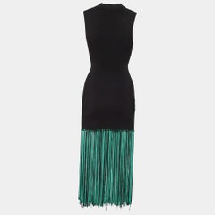 Sandro Black Jersey Fringed Sleeveless Midi Dress XS