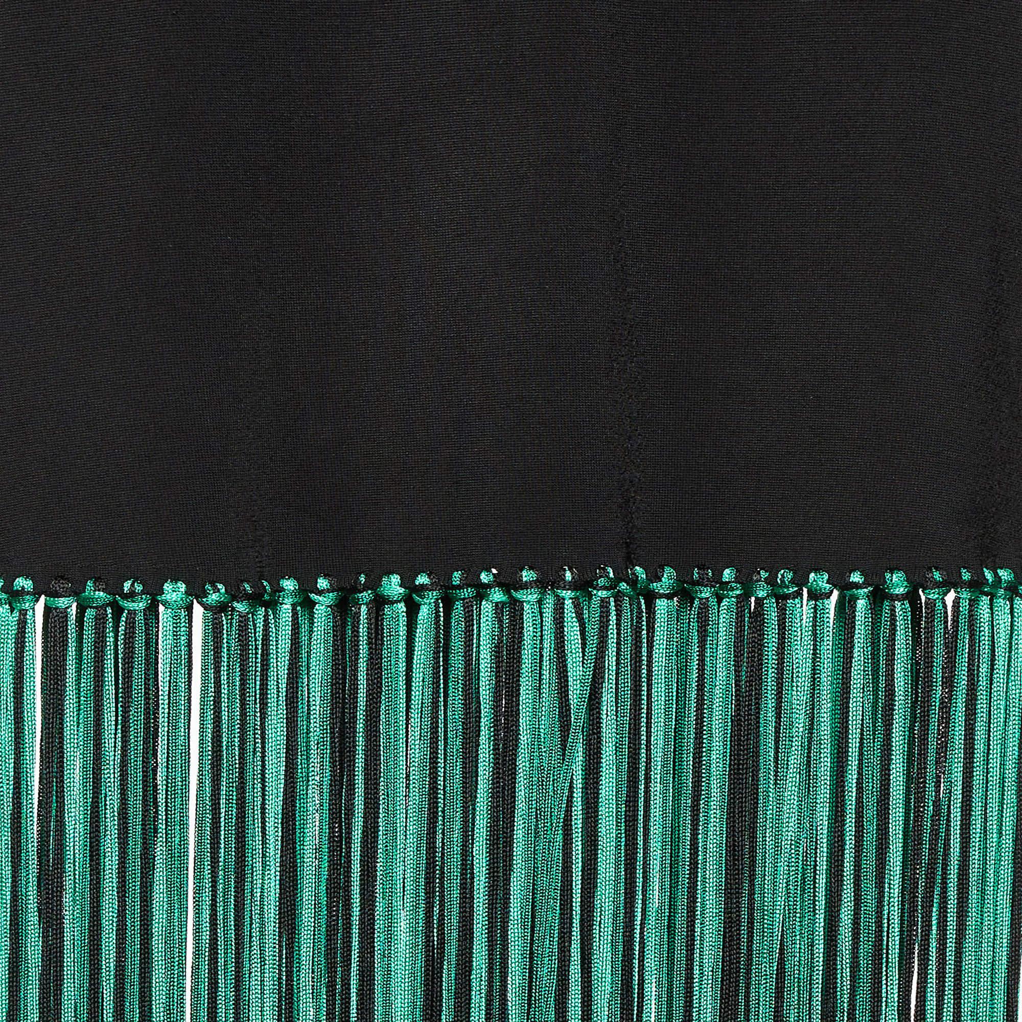 Sandro Black Jersey Fringed Sleeveless Midi Dress XS In Good Condition In Dubai, Al Qouz 2