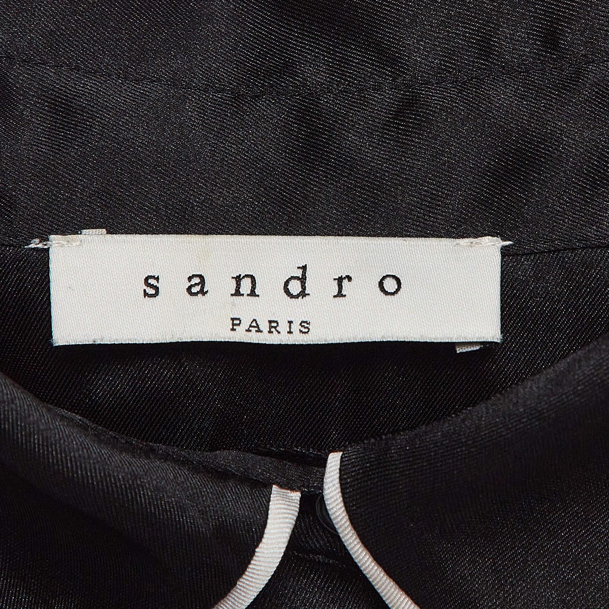 Women's Sandro Black Knit and Satin Detachable Collar Top M For Sale