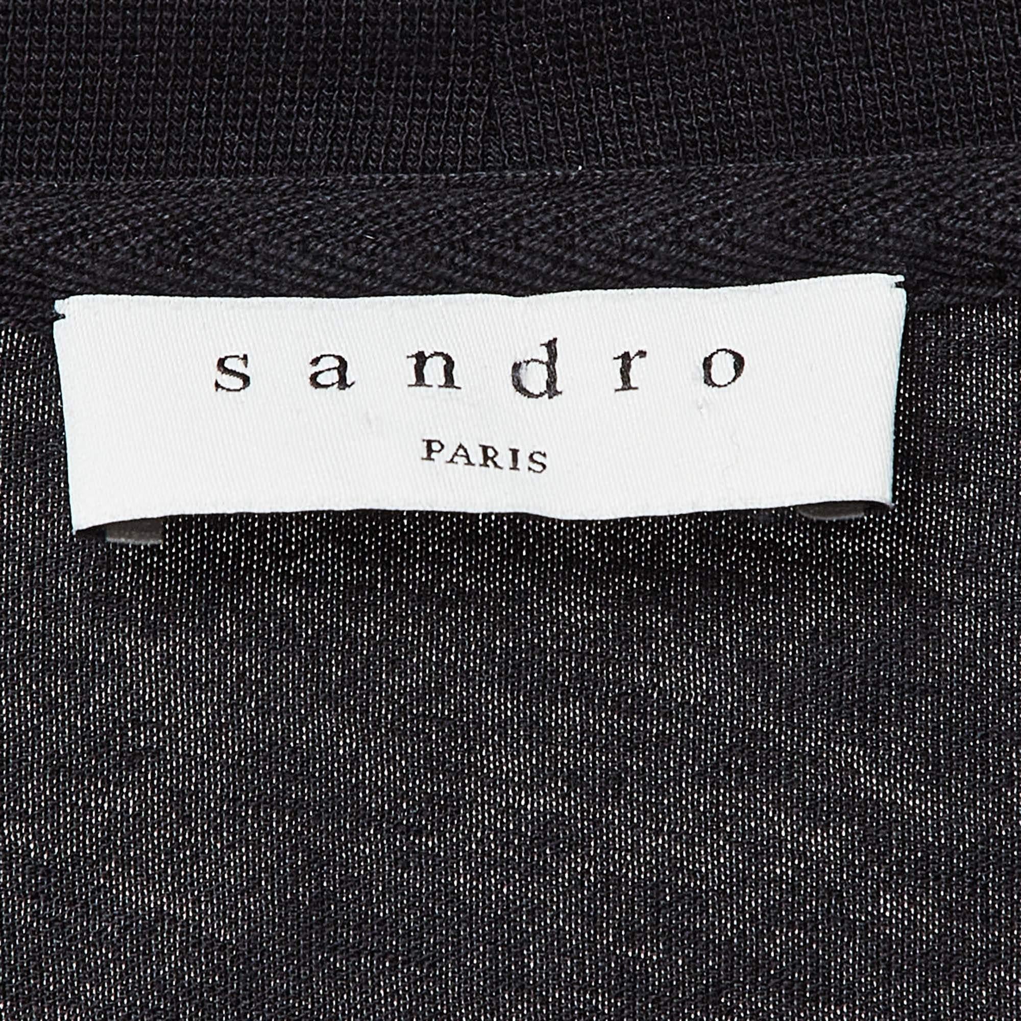 Sandro Black Knit Applique Detail Crew Neck T-Shirt XL For Sale 1