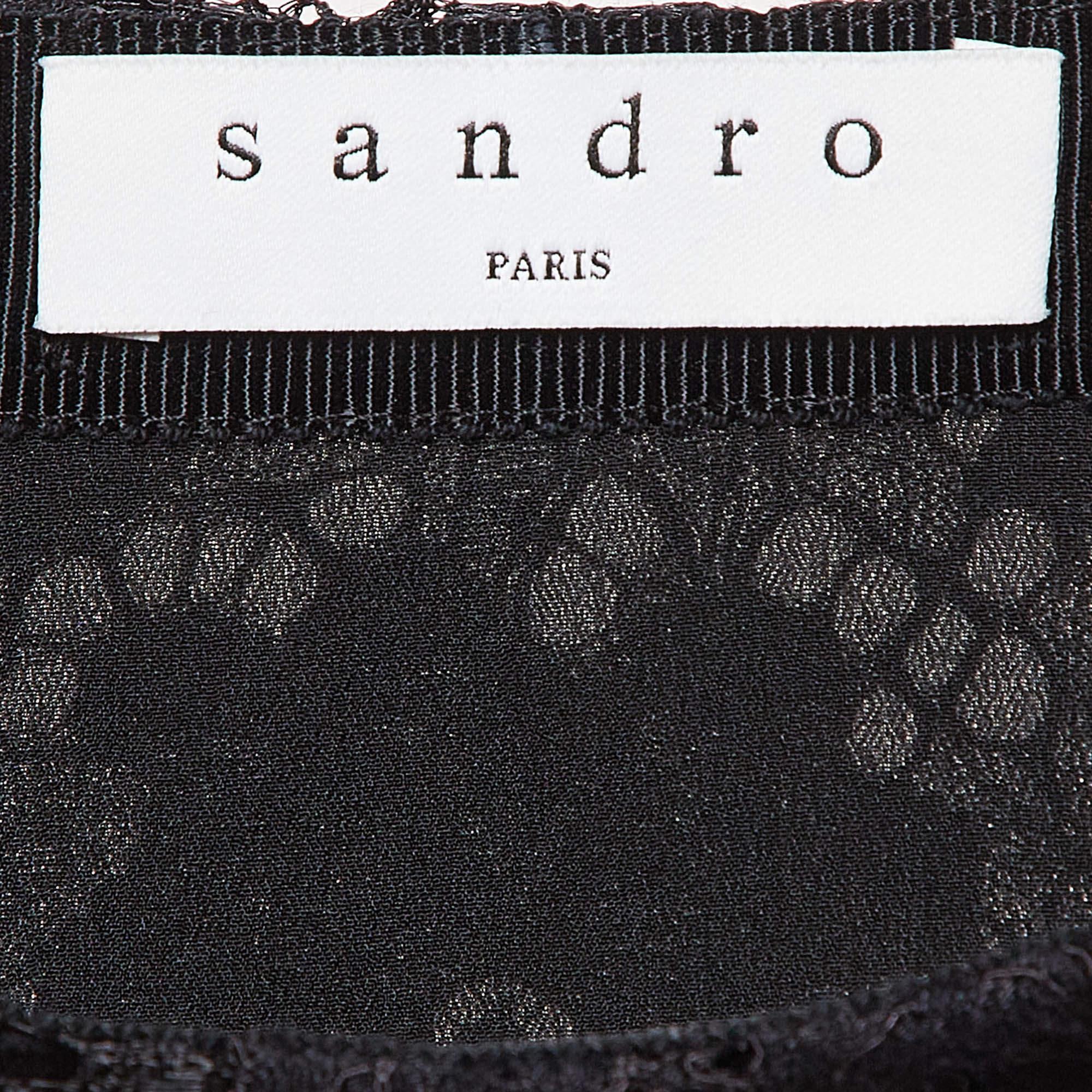 Sandro Black Lace Embroidered Midi Skirt M For Sale 1