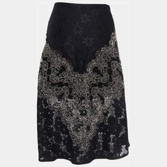 Sandro Black Lace Embroidered Midi Skirt S