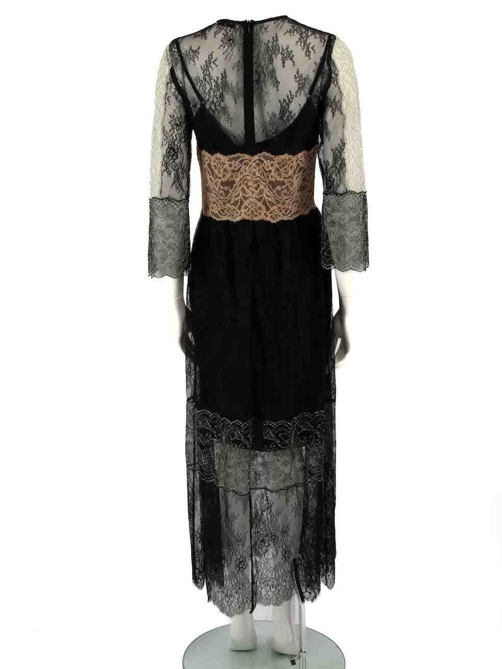 Sandro Black Lace Panel Layered Midi Dress Size M In Excellent Condition For Sale In London, GB