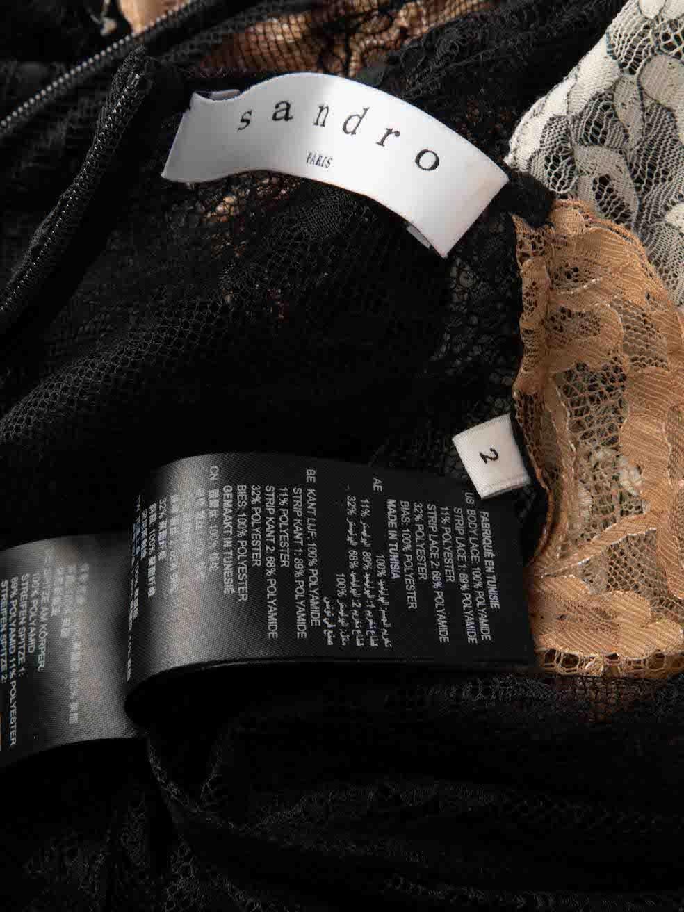 Women's Sandro Black Lace Panel Layered Midi Dress Size M For Sale