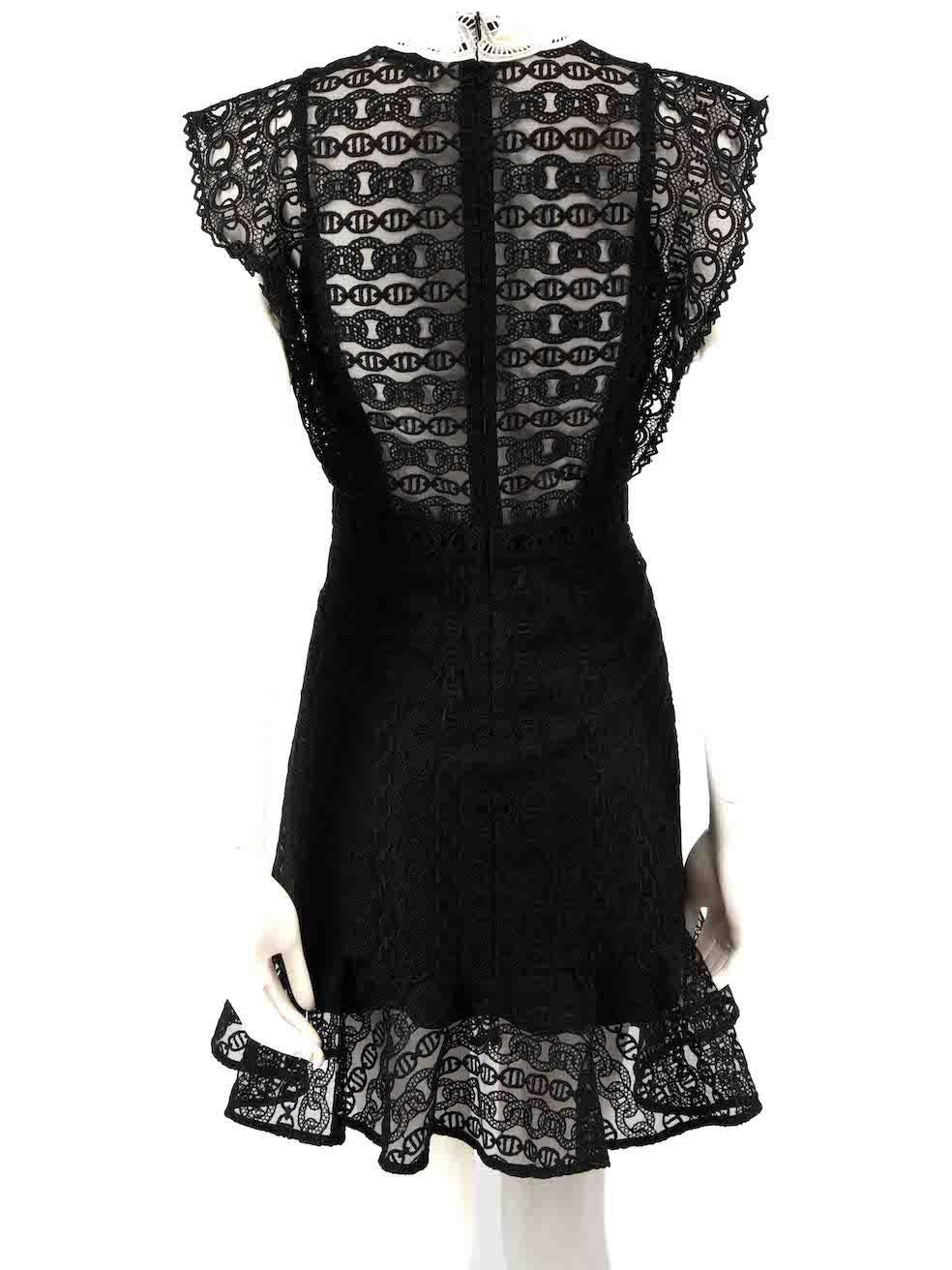 Sandro Black Lace Pattern Panelled Mini Dress Size XS In Excellent Condition For Sale In London, GB