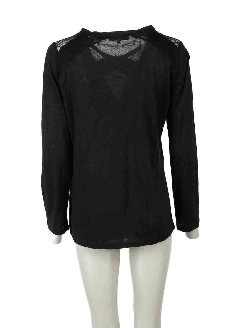 Sandro Black Lace Shoulder Detail Jumper Size L In Excellent Condition For Sale In London, GB