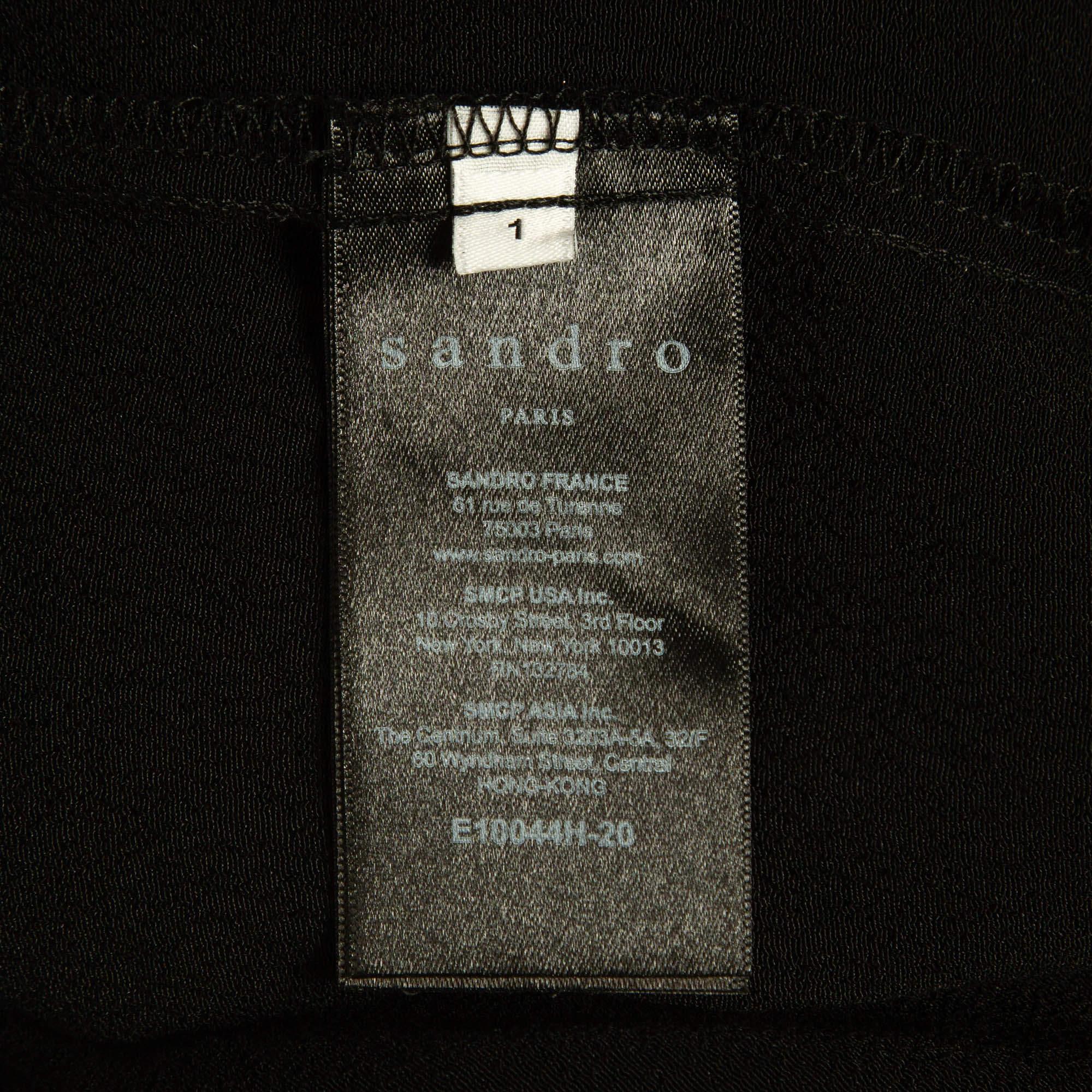 Sandro Black Lace Trim Crepe Crew Neck Top S For Sale 1