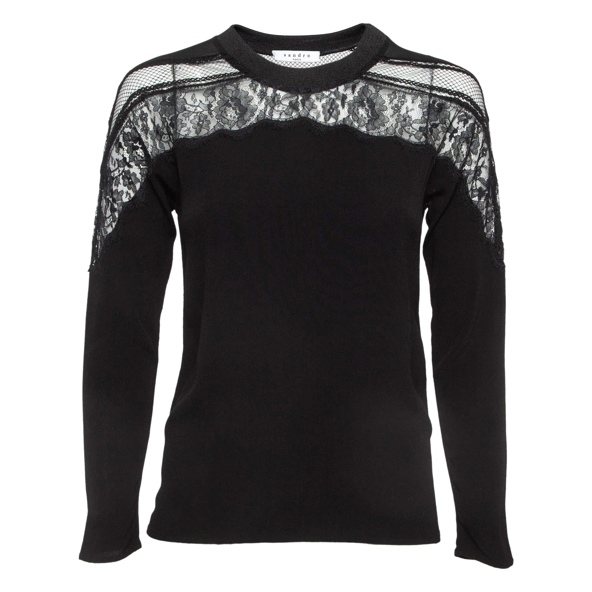 Sandro Top girocollo in pizzo nero S