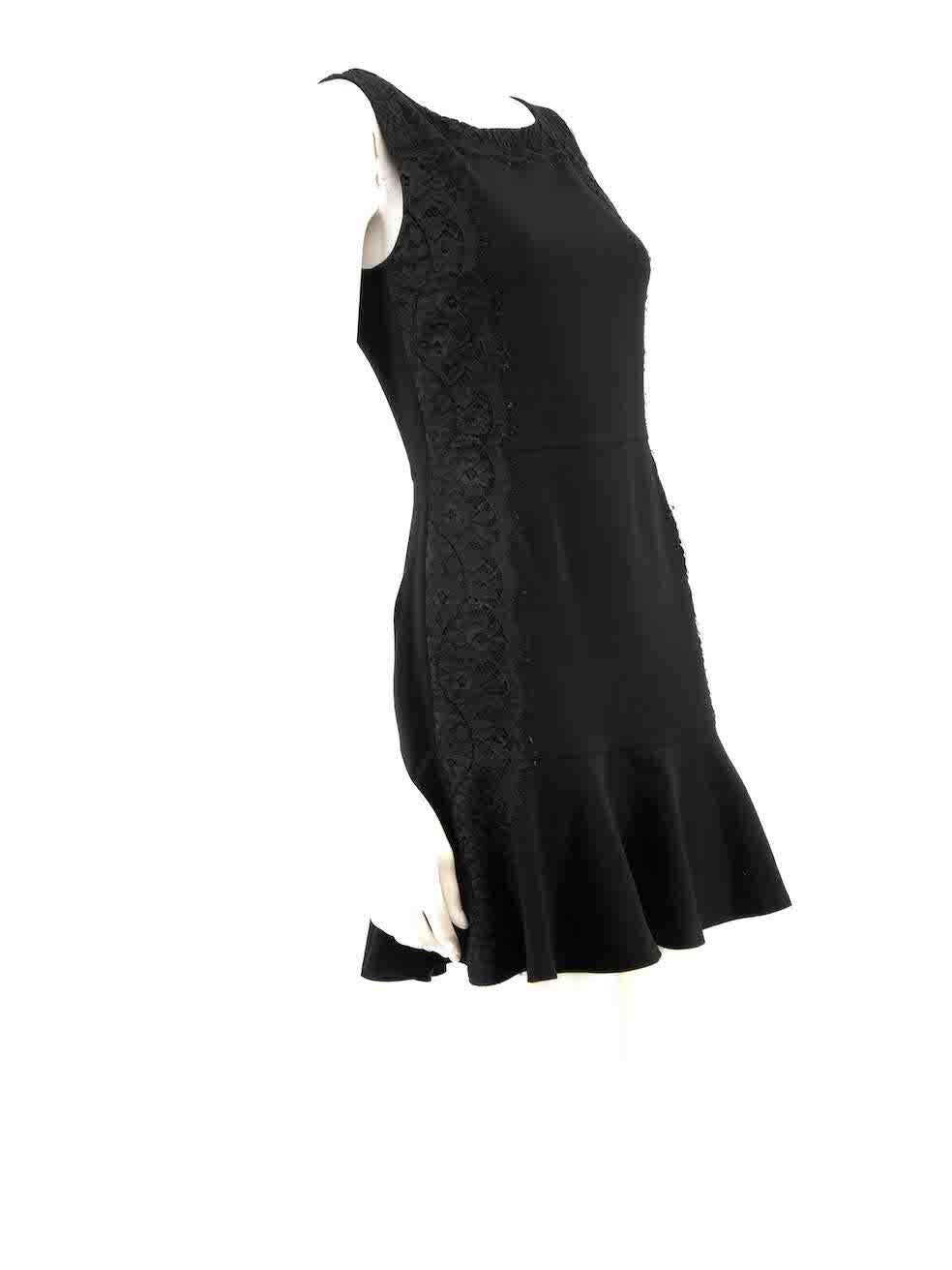 CONDITION is Very good. Minimal wear to dress is evident. Minimal wear to the lace trims with light fraying on this used Sandro designer resale item.
 
 Details
 Black
 Polyester
 Dress
 Mini
 Sleeveless
 Round neck
 Lace trim
 Flared skirt hem
