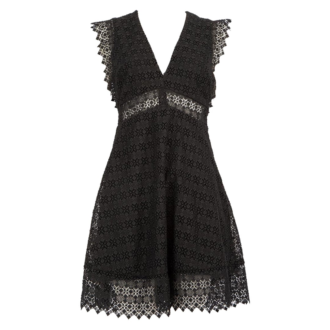 Sandro, mini abito in pizzo nero con scollo a V, taglia M.