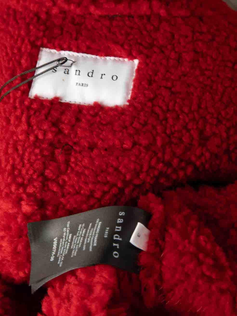Women's Sandro Black Leather Red Shearling Lined Jacket Size L