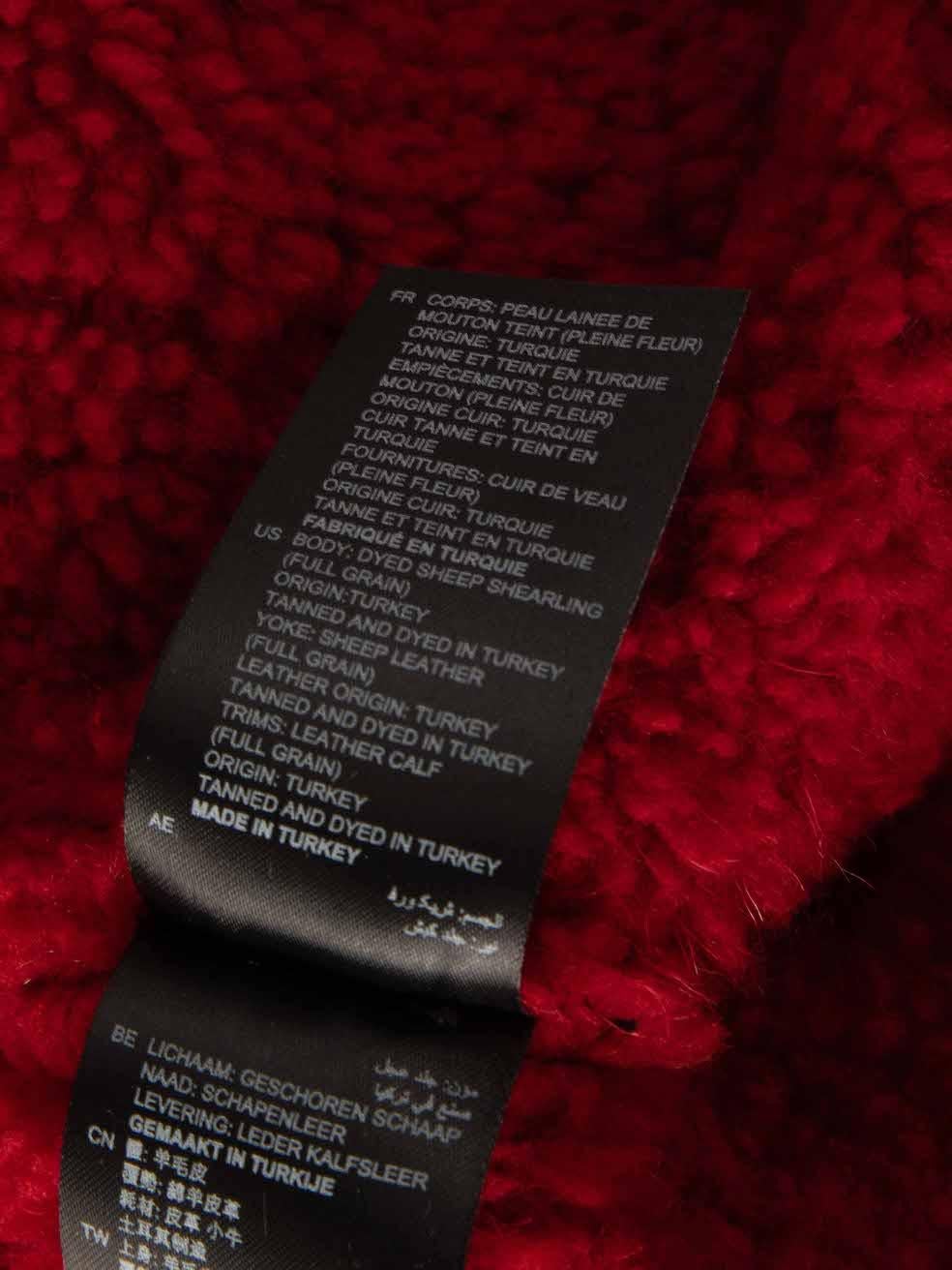 Sandro Black Leather Red Shearling Lined Jacket Size L 1