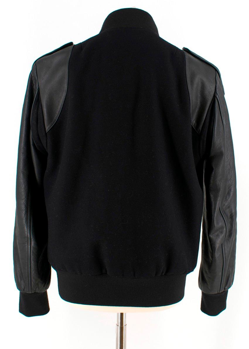 Sandro Black Leather Sleeve Bomber Jacket SIZE UK XL / US 12 In New Condition In London, GB