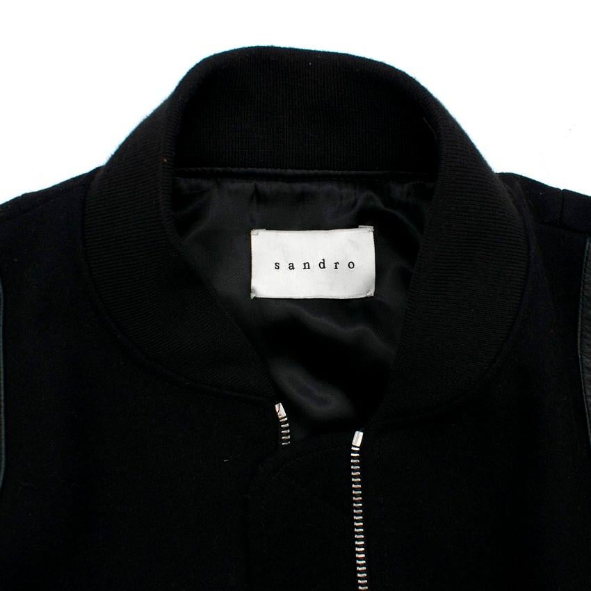 Sandro Black Leather Sleeve Bomber Jacket SIZE UK XL / US 12 1