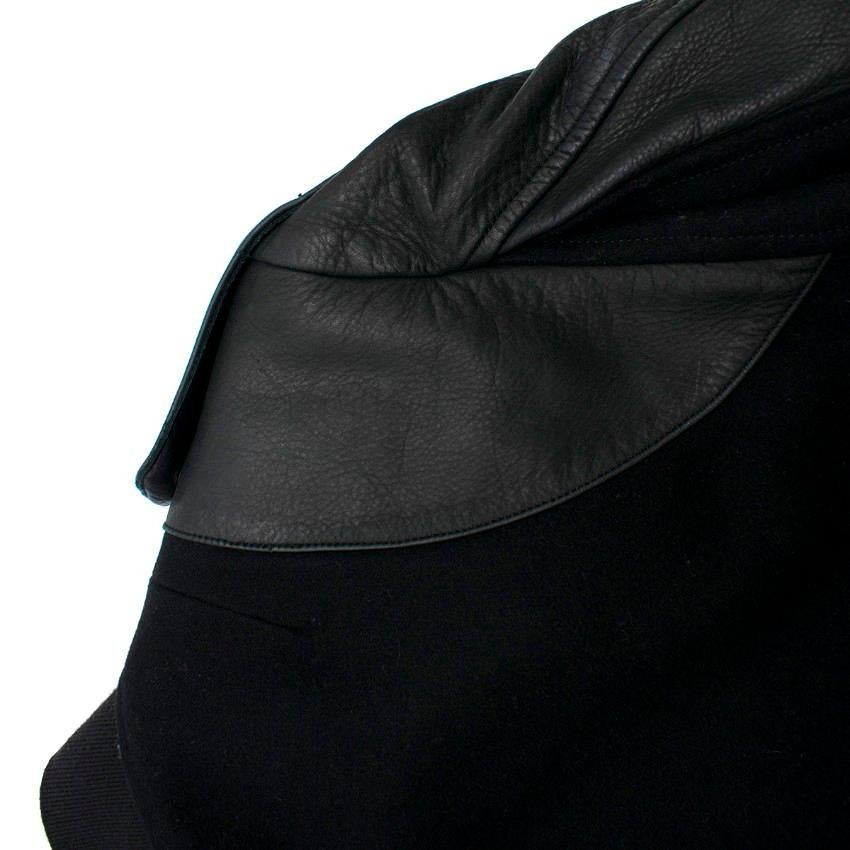 Sandro Black Leather Sleeve Bomber Jacket SIZE UK XL / US 12 4