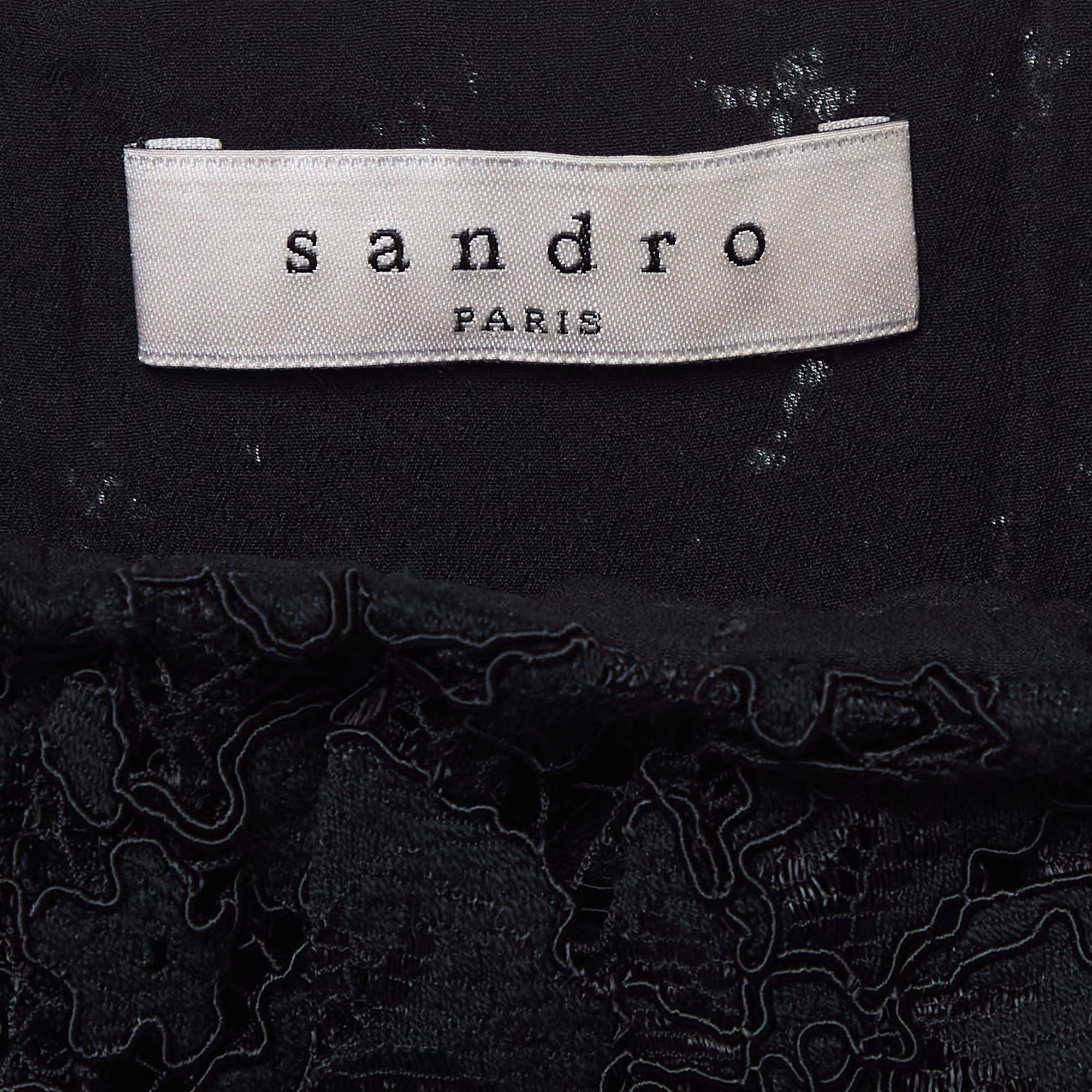 Sandro Combinaison à épaulettes en dentelle noire à motifs L Bon état - En vente à Dubai, Al Qouz 2