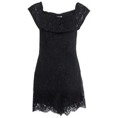 Sandro Black Patterned Lace Off-Shoulder Playsuit L