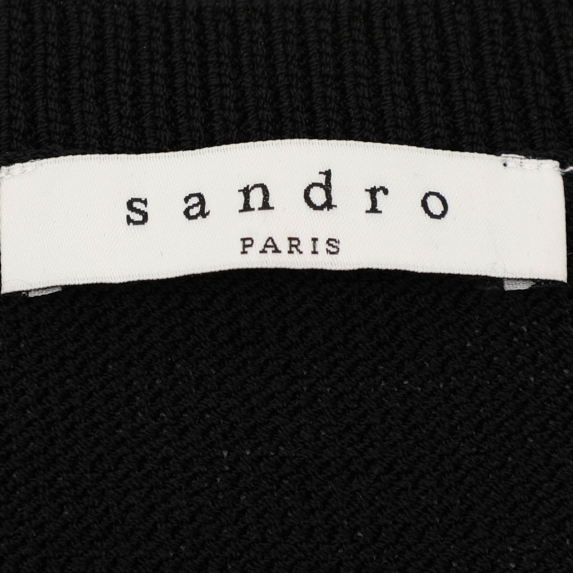 Women's Sandro Black Perforated Knit Long Sleeve Jumper L For Sale