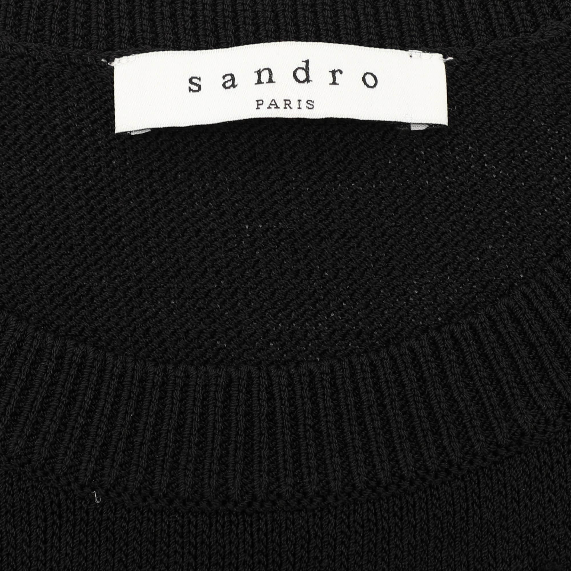 Sandro Black Perforated Knit Long Sleeve Jumper L For Sale 1