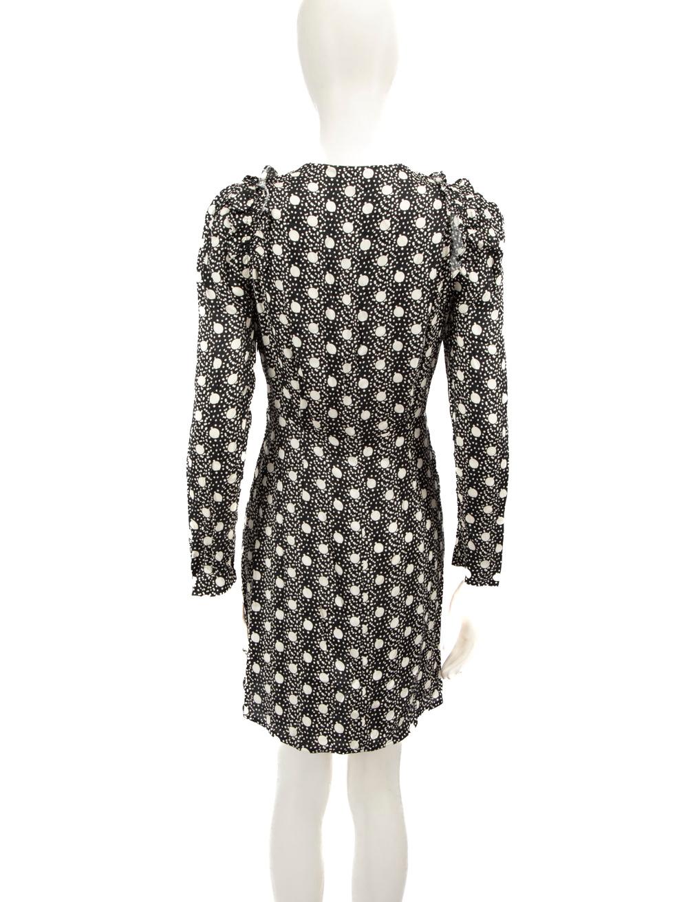 Sandro Black Polkadot Ruffle Trim Dress Size S In Good Condition For Sale In London, GB