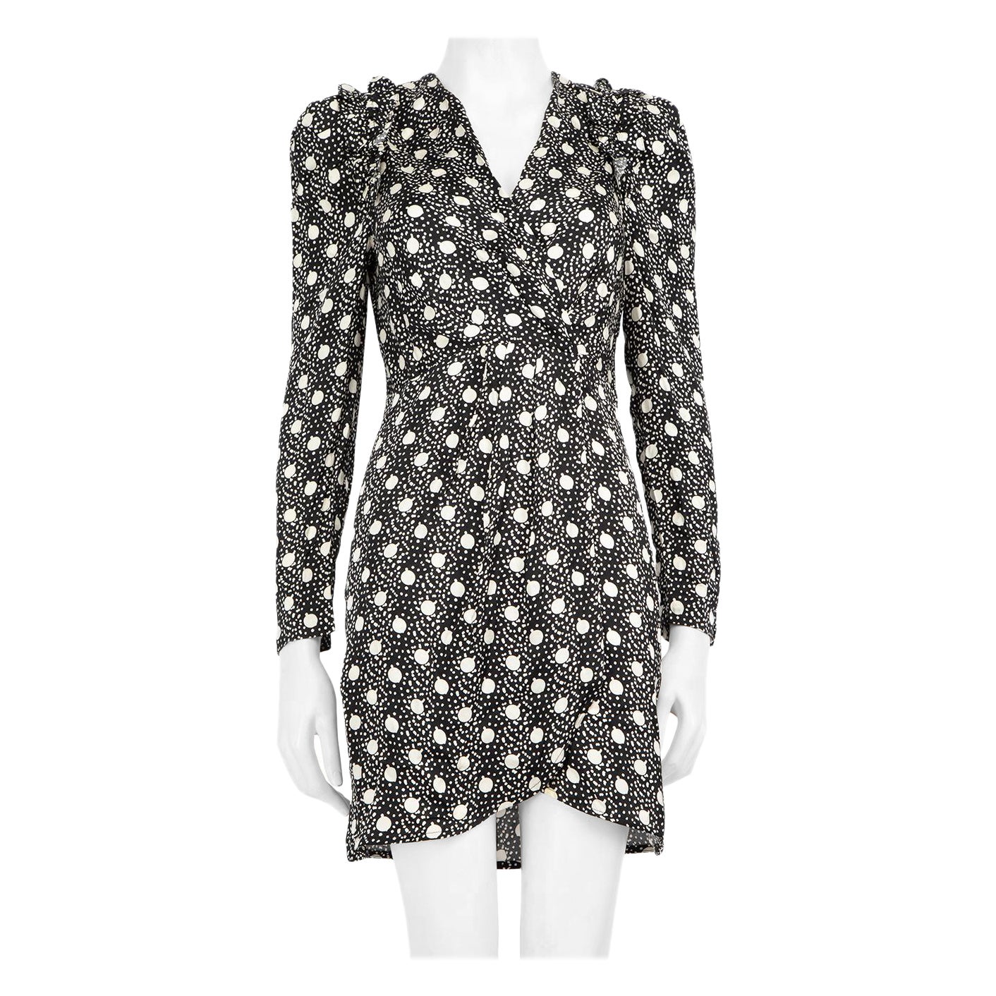 Sandro Black Polkadot Robe à volants Taille S en vente