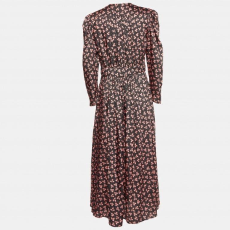 Sandro Black Printed Satin Maxi Dress M. Pour femmes en vente