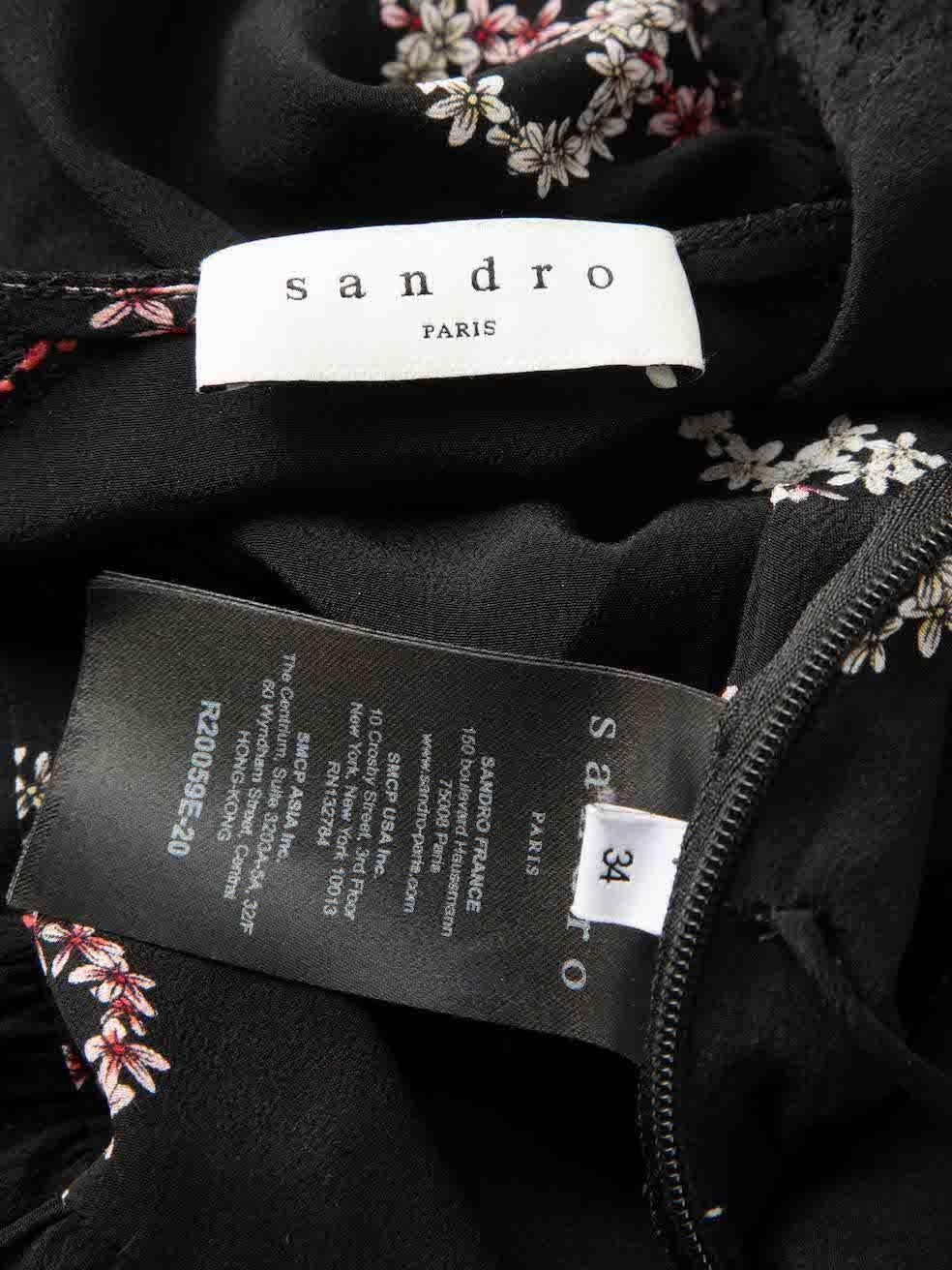 Women's Sandro Black Silk Floral Heart Print Midi Dress Size XS