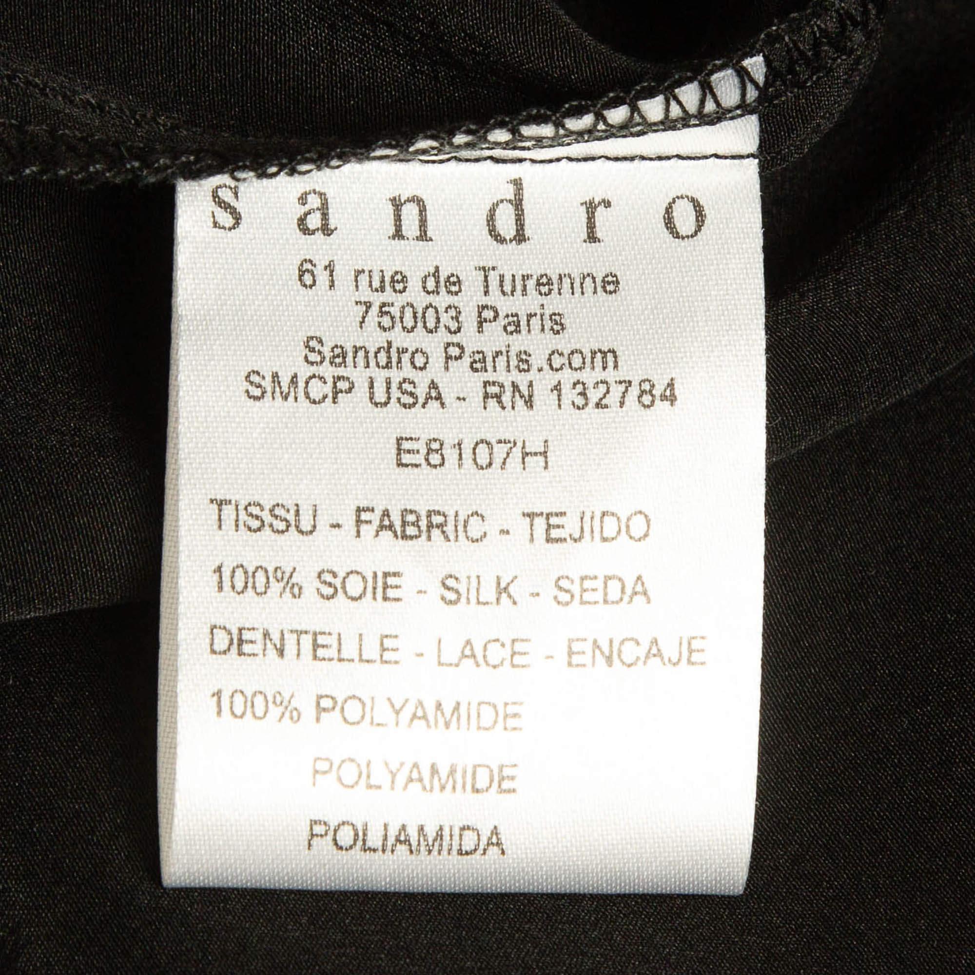 Donna Sandro Top in pizzo di seta nero S in vendita