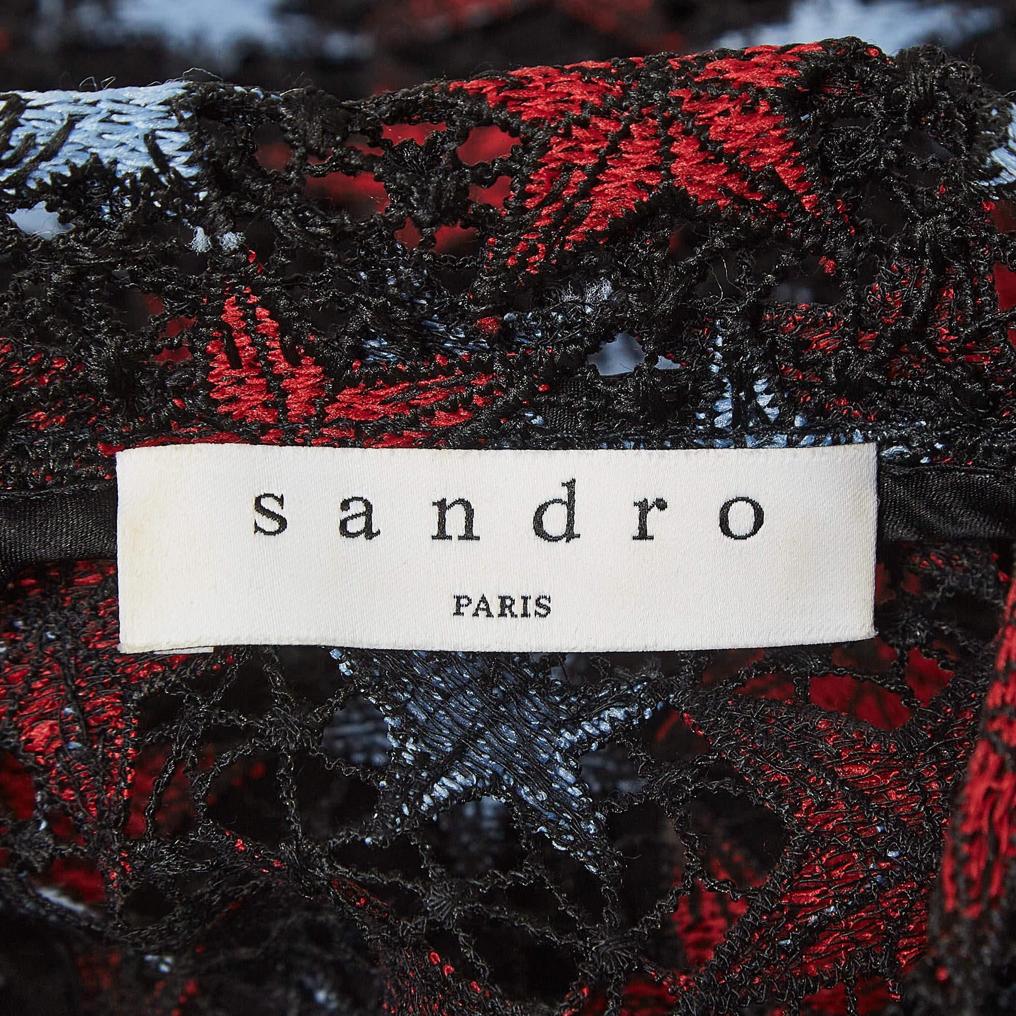 Women's Sandro Black Star Lace Mini Dress M For Sale