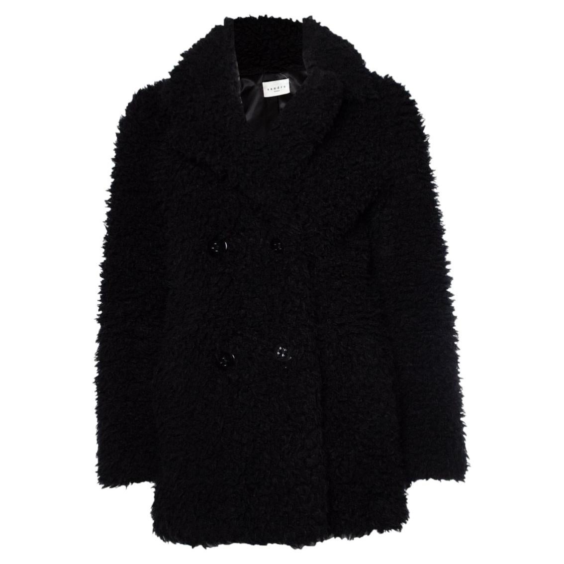 Sandro, Schwarzer Teddymantel im Angebot