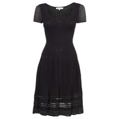 Sandro Black Textured Lurex Knit Flared Short Dress S