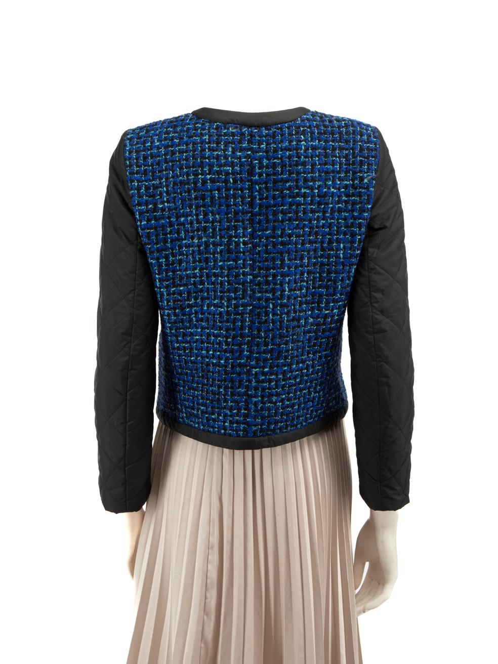 Sandro Blue & Black Tweed Quilted Jacket Size S In Good Condition For Sale In London, GB