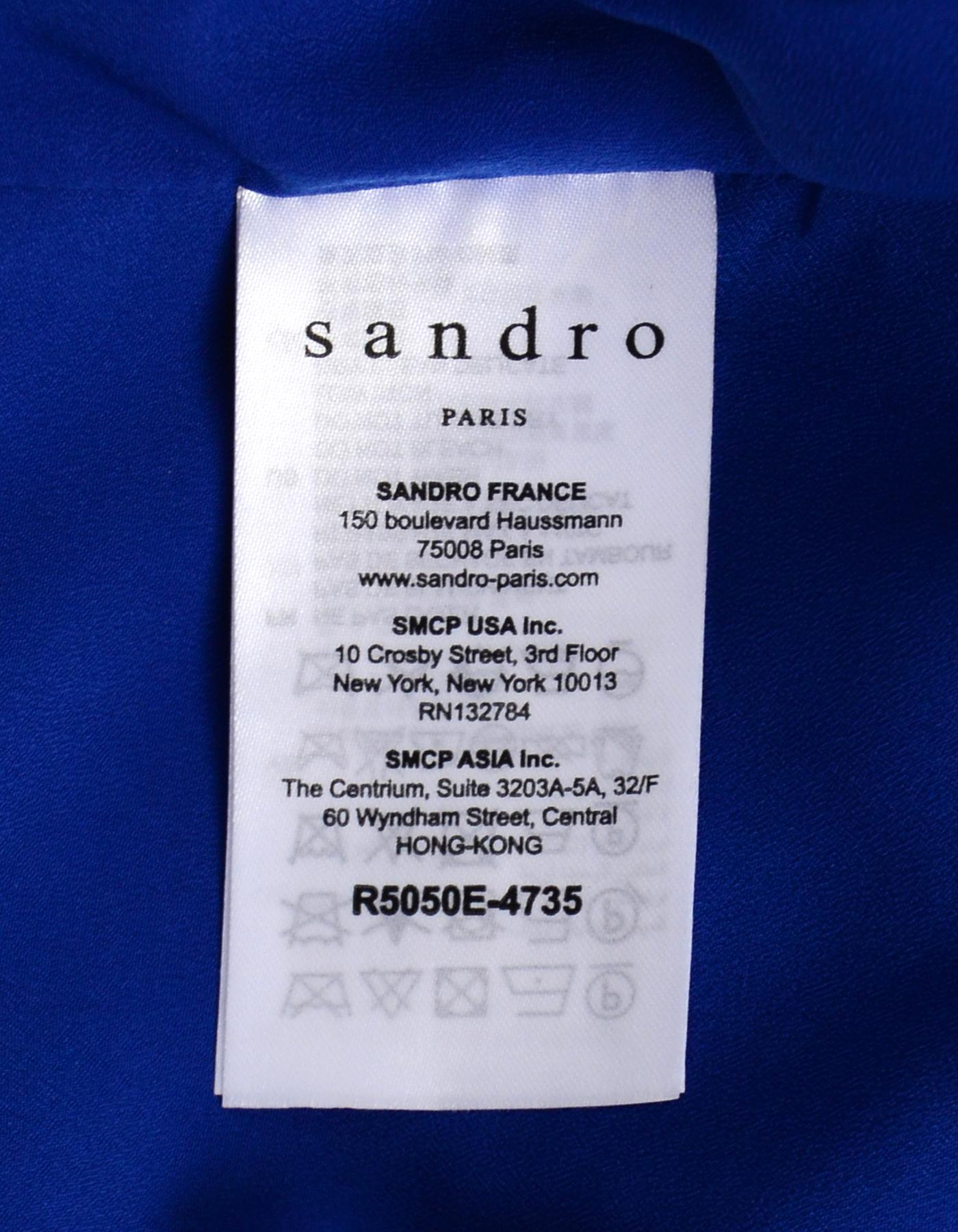 Sandro Blue Embroidery Lace V-Neck Sleeveless Dress Sz 6 2
