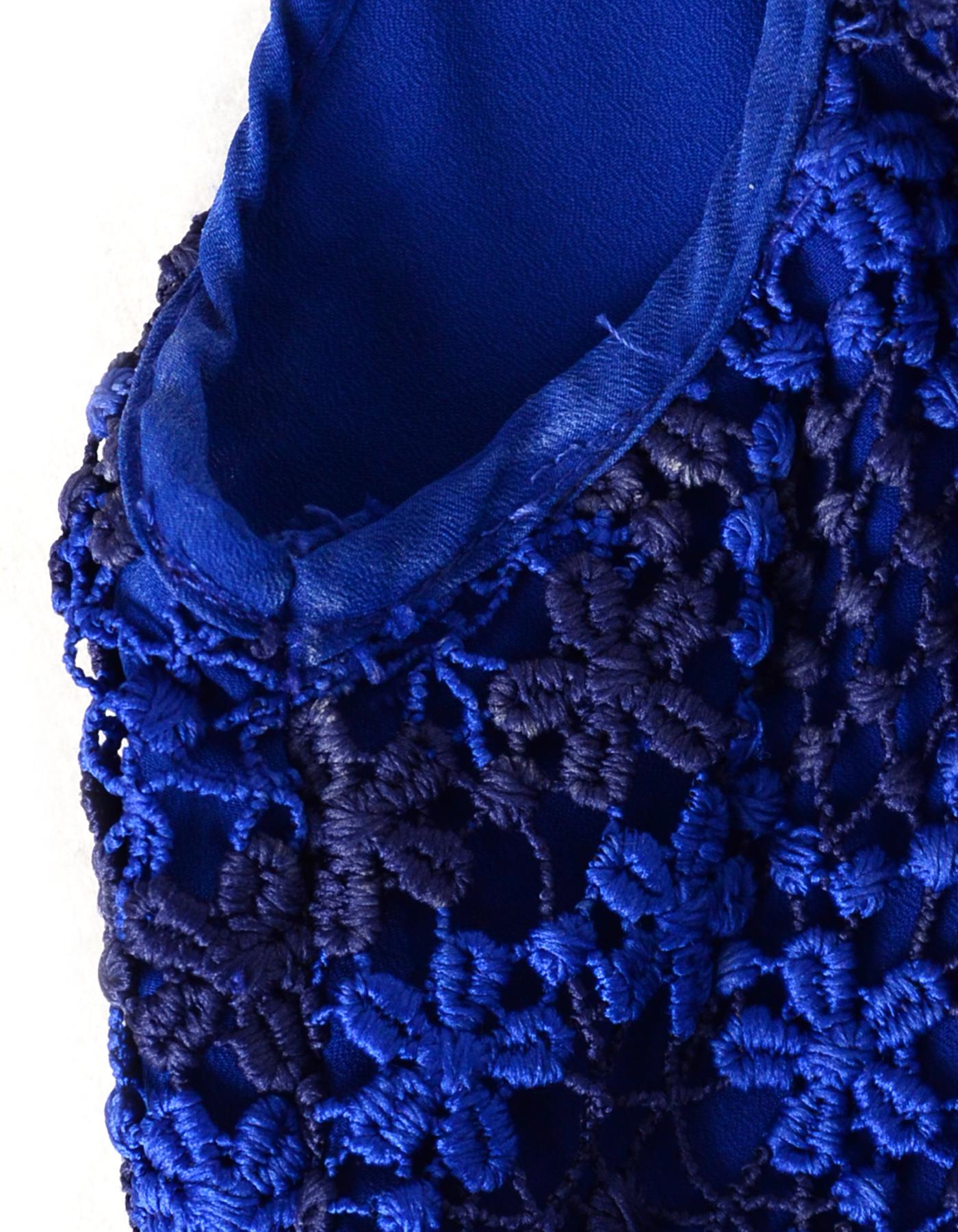 Women's Sandro Blue Embroidery Lace V-Neck Sleeveless Dress Sz 6