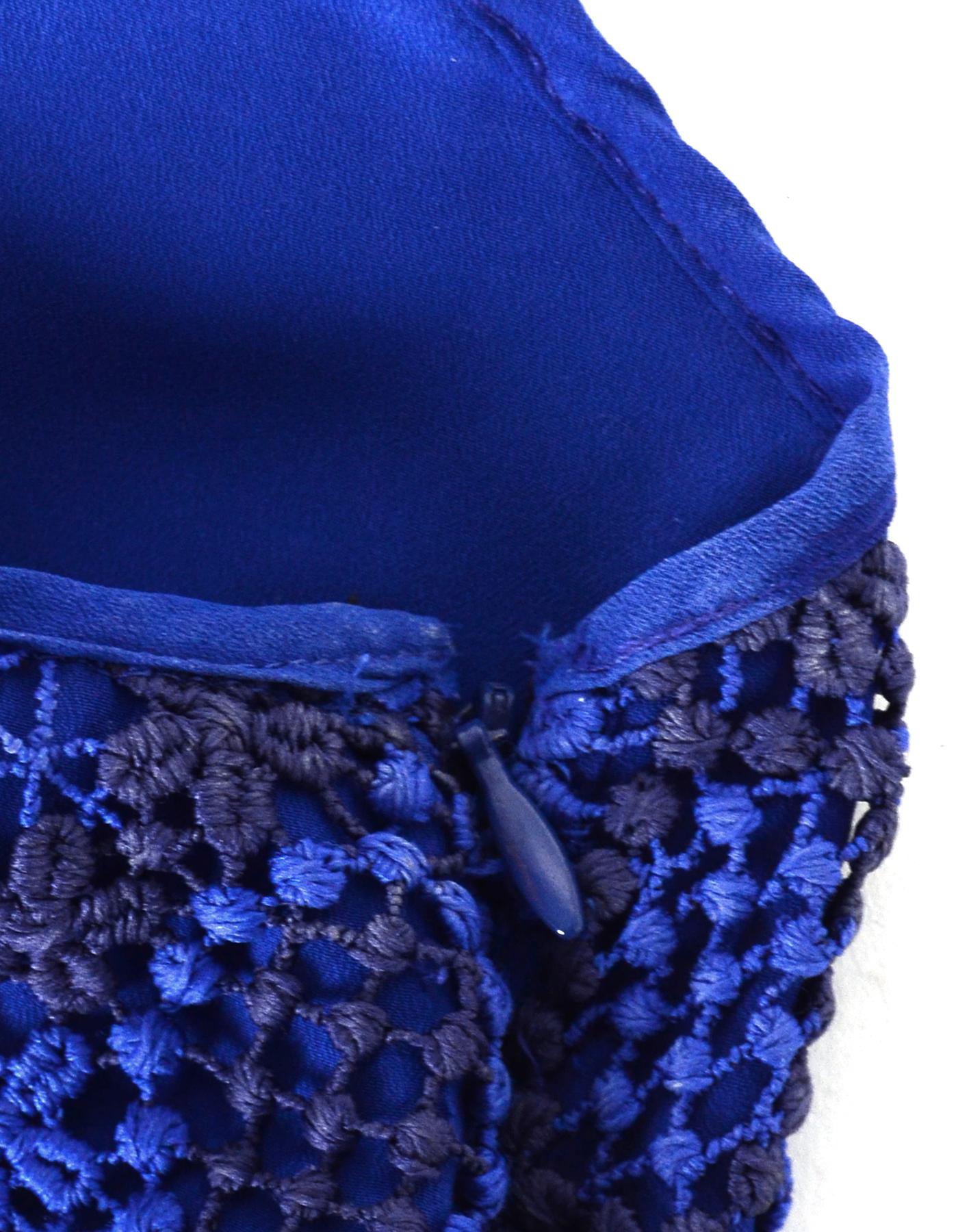 Sandro Blue Embroidery Lace V-Neck Sleeveless Dress Sz 6 1