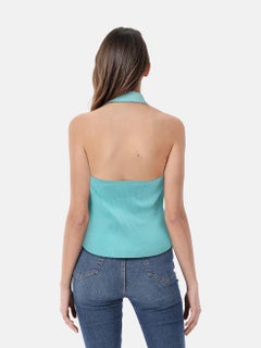 Sandro Blaues Neckholder-Oberteil mit Knopfleiste Größe L