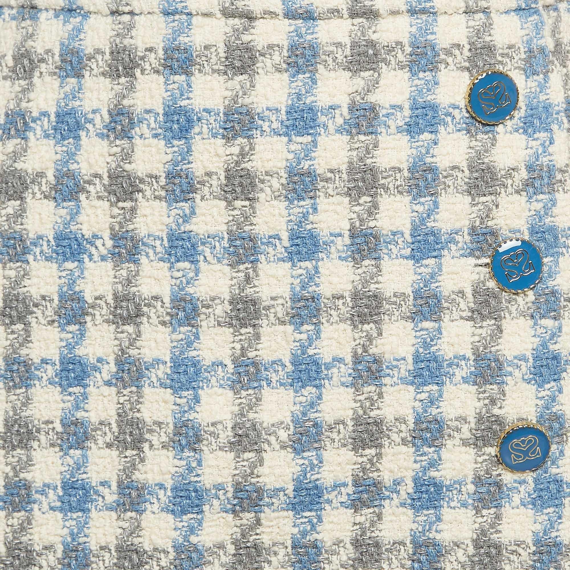 Gray Sandro Blue Houndstooth Tweed Short Skirt L For Sale