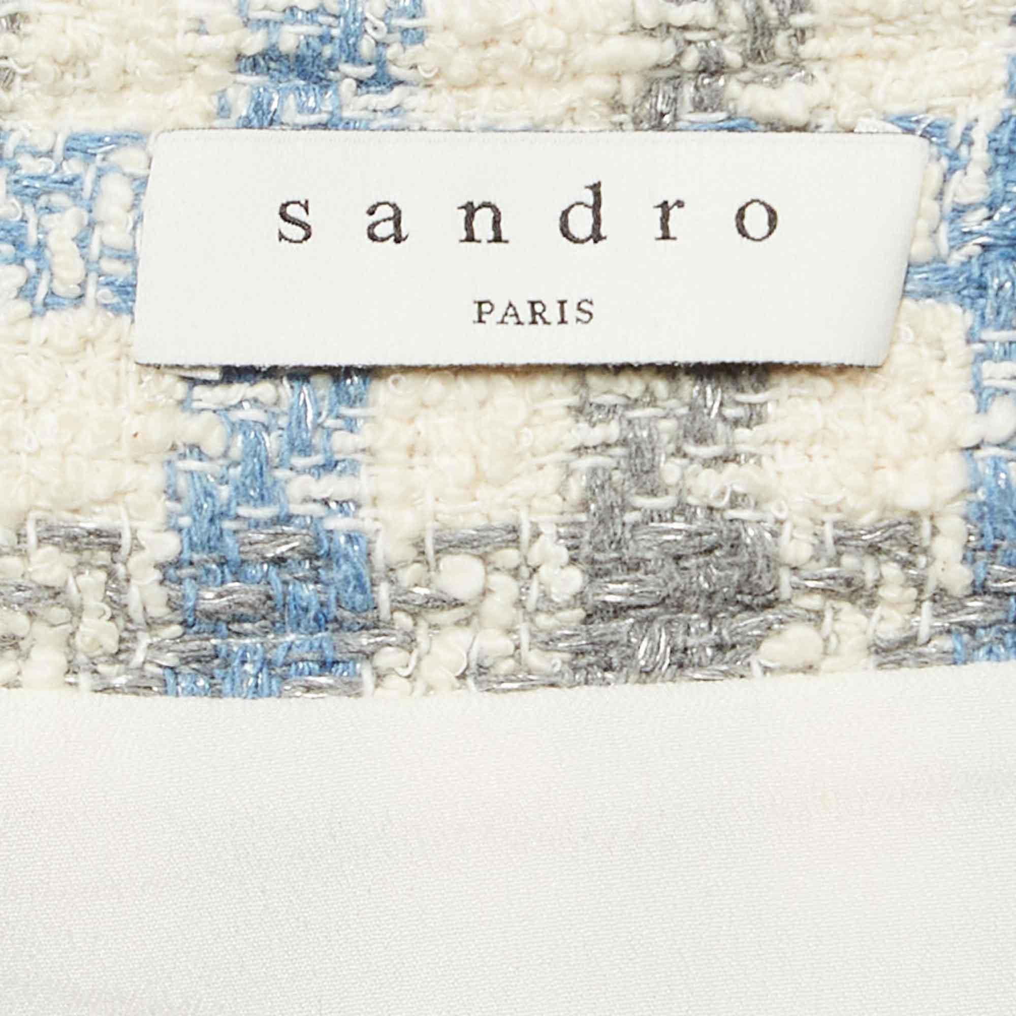 Sandro Blue Houndstooth Tweed Short Skirt L In Good Condition For Sale In Dubai, Al Qouz 2