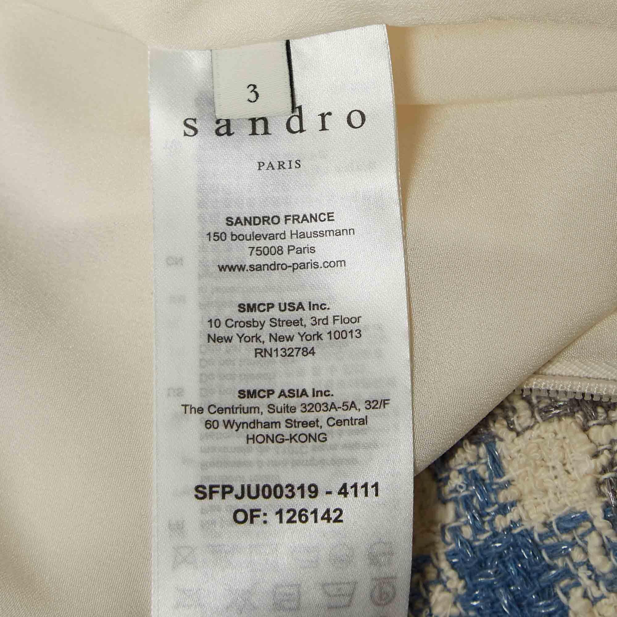 Women's Sandro Blue Houndstooth Tweed Short Skirt L For Sale