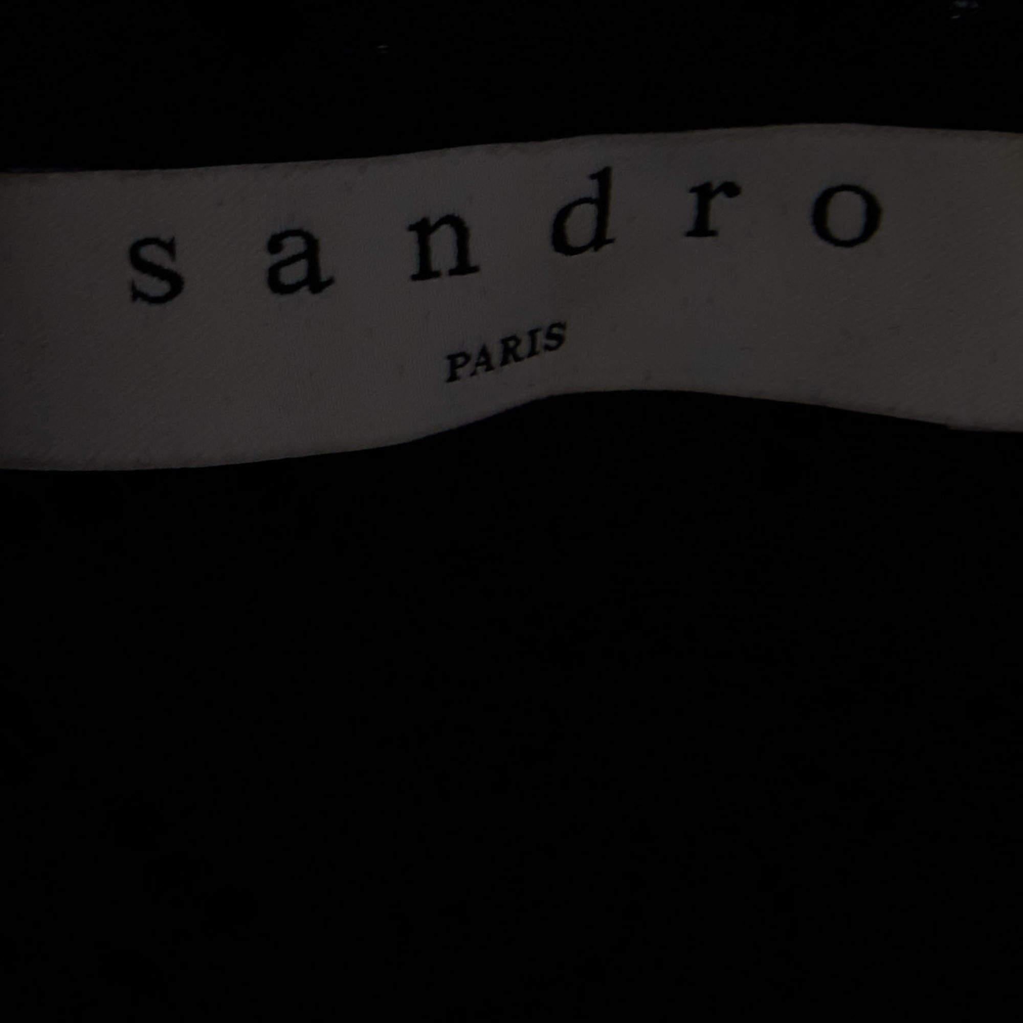Sandro Blue Lace and Cotton High Neck Blouse M In Good Condition For Sale In Dubai, Al Qouz 2