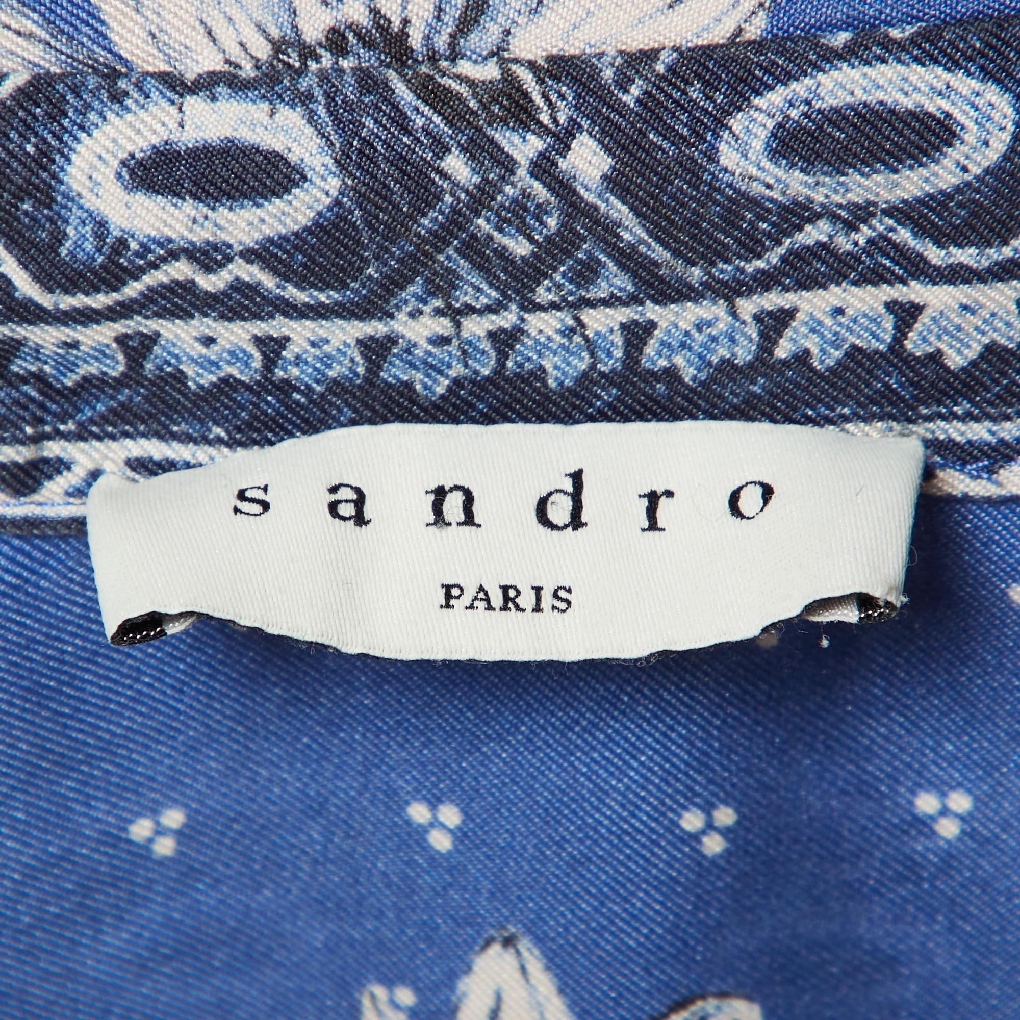 Women's Sandro Blue Printed Silk Twill Shirt M