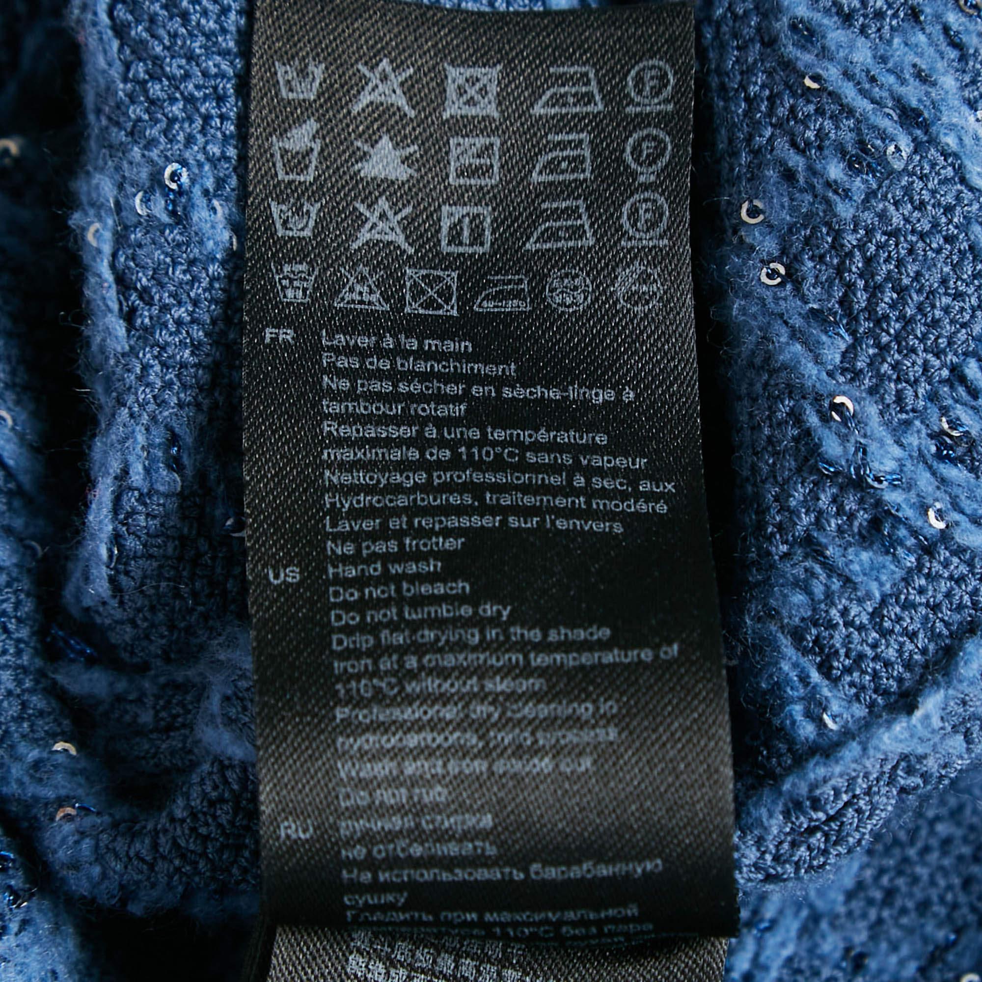Sandro Blue Sequin Tweed Buttoned Trapeze Mini Dress XS For Sale 2